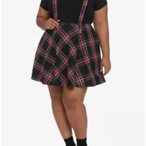 Hot Topic Plus Black & Red Plaid Suspender Skirt Plus  1x